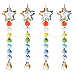 Glass Teardrop Pendant Decorations, Hanging Suncatchers, with Octagon Glass Link and Natural Gemstone, for Home Decorations, Star, 232mm