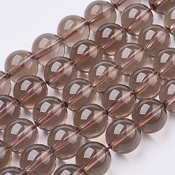 Chapelets de perles de quartz fumées naturelles, ronde, 10mm, trou: 1mm; environ 19 pcs/chapelet, 8 pouce