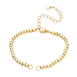 Bracelet Makings, with Brass Cable & Curb Chains, 304 Stainless Steel Lobster Claw Clasps & Open Jump Rings, Brass Cube Beads, Golden, 6-3/8 inch(16.3cm), Hole: 3.4mm