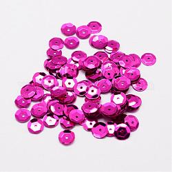 Plastic Paillette Beads, Semi-cupped Sequins Beads, Center Hole, Magenta, 4x0.5mm, Hole: 1mm