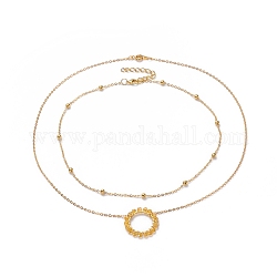Ring Electroplate Glass Beads Necklaces Sets, with Brass Cable Chains, Linking Rings and Lobster Claw Clasps, Yellow, 14 inch(36cm), 18.9 inch(48cm), 2pcs/set