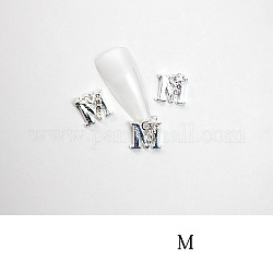 Cabochons Diamante de imitación de la aleación, accesorios de la decoración del arte del clavo, con anillo de salto, carta, Platino, letter.m, 11~14x5~12mm