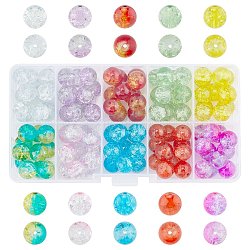 Spray Painted Transparent Crackle Glass Beads Strands, Round, Mixed Color, 10mm, Hole: 1.3mm, about 100~105pcs/box