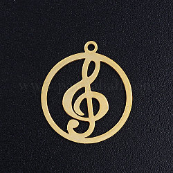 201 Edelstahl filigranen Charme, flach rund mit Musiknote, golden, 22.5x19.5x1 mm, Bohrung: 1.5 mm