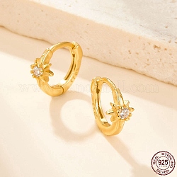 Boucles d'oreilles créoles étoile en zircone cubique pour femme, 925 bijou en argent massif, véritable 18k plaqué or, 10.5x9.3x5mm