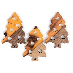 Pendentifs en bois de résine et de noyer, arbre de Noël, orange, 40x26.5x3mm, Trou: 2mm