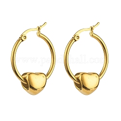 Boucles d'oreilles créoles en perles de coeur pour fille femmes, or, 34x24mm, pin: 0.9~1.4 mm