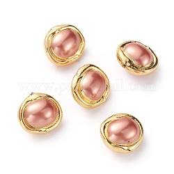 Shell-Perlen, mit vergoldenden Messing Zubehör, Oval, rosigbraun, 18~20x19~20x12~13 mm, Bohrung: 0.8 mm