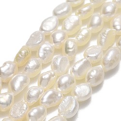 Fili di perle di perle d'acqua dolce coltivate naturali, perline di perle keshi, due lati lucido, biancheria, 5~6x4~4.5x3mm, Foro: 0.6 mm, circa 55~63pcs/filo, 13.58~13.98'' (34.5~35.5 cm)