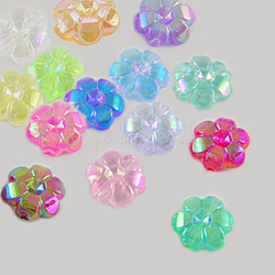 Transparente Acryl Perlen, Blume, ab vernickelt, Mischfarbe, ca. 10 mm Durchmesser, 4 mm dick, Bohrung: 1 mm