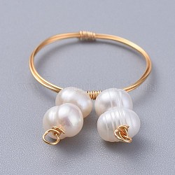 Grado di anelli di perle d'acqua dolce naturali, con filo di rame ecologico, oro, 18mm, 1~1.5mm