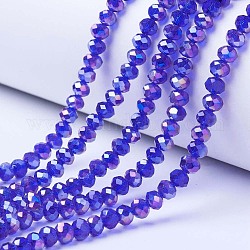 Electroplate Glass Beads Strands, AB Color Plated, Faceted, Rondelle, Blue, 10x8mm, Hole: 1mm, about 65~66pcs/strand, 20.8~21.2 inch(53~54cm)