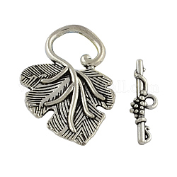 Tibetan Style Zinc Alloy Toggle Clasps, Lead Free & Cadmium Free, Leaf, Antique Silver, 27x17x3mm, Hole: 2mm, about 400sets/1000g