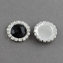 Brillantes cabujones de rhinestone de acrílico redondos facetados espalda plana, con diamantes de imitación de cristal y un grado cabochon bases latón, Color de metal de plata, negro, 14.5x3mm