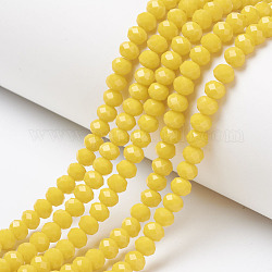 Chapelets de perles en verre opaque de couleur unie, facette, rondelle, or, 6x5mm, Trou: 1mm, Environ 87~90 pcs/chapelet, 17~17.5 pouce (42.5~43.75 cm)