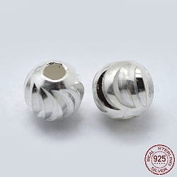 925 perles d'espacement ondulées en argent sterling, ronde, couleur d'argent, 2.5x2.5mm, Trou: 1mm, environ 100 pcs/5 g