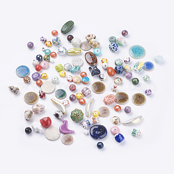 Handmade Porcelain Beads, Mixed shapes, Mixed Color, about 12-35mm long, 7-35mm wide, 7-17mm thick, hole: 1.5-2.5mm