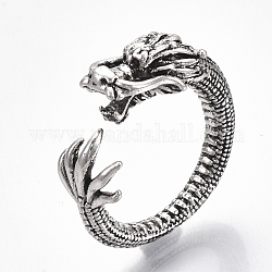 Anelli di polsino in lega stile tibetano regolabili, anelli aperti, drago, formato 8, argento antico, formato 8, diametro interno: 18mm