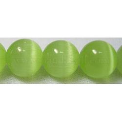 Katzenaugen-Perlen, Runde, hellgrün, 12 mm, Bohrung: 1.5 mm, ca. 32 Stk. / Strang, 14.5 Zoll