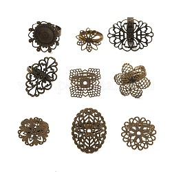 Componentes del anillo de filigrana de bronce ajustable, estilo mezclado, Bronce antiguo, 17~18mm