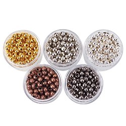 5 boîte de fer d'écartement perles rondes, couleur mixte, 4mm, Trou: 1.5mm, environ 13,g/boîte