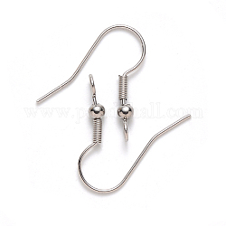 Ganchos para pendientes de 304 acero inoxidable, cable de oreja, con bucle vertical, color acero inoxidable, 19~21x18mm, agujero: 2.5 mm, pin: 0.7 mm