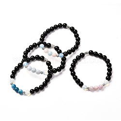 Diffuseur d'huile de roche de lave naturelle perles de méditation de yoga bracelet extensible pour hommes femmes filles bijoux, bracelet de perles d'alliage de pierre et de tube mélangés, diamètre intérieur: 2-3/8 pouce (6 cm)