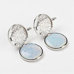Opalite Pendants, with Brass Diffuser Locket Findings, Flat Round with Tree, Platinum, 31x25x8mm, Hole: 4mm
