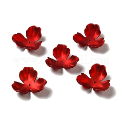 Rubberized Style Opaque Acrylic Bead Caps, Frosted, 3-Petal Flower, FireBrick, 26x28x8mm, Hole: 1.5mm