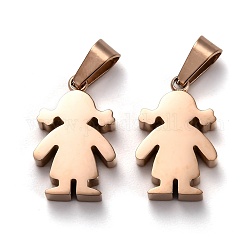 Ion Plating(IP) 304 Stainless Steel Pendants, Manual Polishing, Girl, Rose Gold, 19x12x3.5mm, Hole: 3x7mm