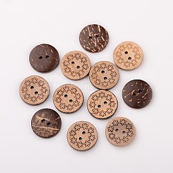 Botones de coco de 2 agujero, plano y redondo, coco marrón, 18x3mm, agujero: 2 mm