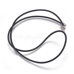 Rubber Cord Necklaces Making, with 304 Stainless Steel Lobster Claw Clasps, Black, 22.44 inch(57cm), 2.4mm