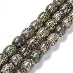 Chapelets de perles de style tibétain, Perles d'agate naturelles, teints et chauffée, ovale, 5 œil, 13~14x9.5~10mm, Trou: 1.2mm, Environ 25 pcs/chapelet, 13.39'' (34 cm)