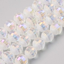 Chapelets de perles en verre, de couleur plaquée ab , moitié mat, ronde à facettes, clair ab, 10x9mm, Trou: 1.5mm, Environ 72 pcs/chapelet, 26.38 pouce (67 cm)