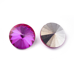 Diamante de imitación de cristal en punta, rhinestone del rivoli, espalda plateada, cono, de color rosa oscuro, 16x7.5~8mm