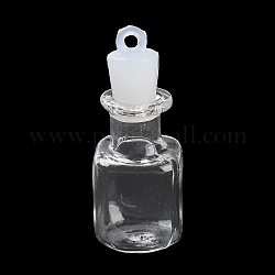 クリアガラスのウィッシングボトルペンダント  プラスチックシールプラグ付き  正方形  36x14.5x14.5mm  穴：2mm