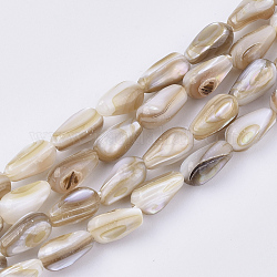 Freshwater Shell Beads Strands, Teardrop, Wheat, 9~10x5~5.5mm, Hole: 1mm, about 40pcs/strand, 10.43 inch(26.5 cm)