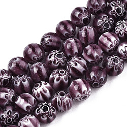 Redondas hebras de abalorios de vidrio millefiori, púrpura, 6mm, agujero: 1 mm, aproximamente 67 pcs / cadena, 14.7 pulgada