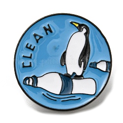 Emaille-Pin zum Thema Meeresumweltfreundlichschutz, Elektrophorese-Brosche aus schwarzer Zinklegierung für Rucksackkleidung, Flachrund, Pinguin, 25x1.5 mm