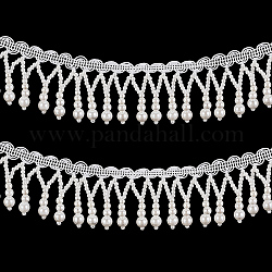 Olycraft Kunstperlen-Quastenband aus Kunststoff, Perlenbesatz, mit Polyesterschnur, für Rock, Vorhang, weiß, 50x1 mm