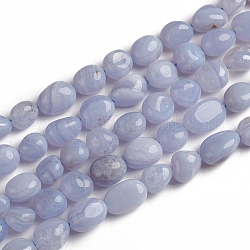 Natürlichen blauen Spitze Achat Perlen Stränge, getrommelt Stein, Nuggets, 10~15x7.5~11.5x7.5~12.5 mm, Bohrung: 1 mm, ca. 36 Stk. / Strang, 15.67 Zoll (39.8 cm)