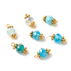 Electroplate Glass Beads Pendant, with Brass Findings, Faceted Rondelle, Deep Sky Blue, 12x5.5mm, Hole: 1.4mm