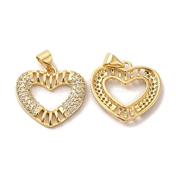 Ottone micro spianare pendenti zirconi, charms cuore, oro, chiaro, 18.5x19.5x2.5mm, Foro: 5.5x3.5 mm