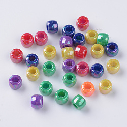 Opaque Acrylic European Beads, AB Color Plated, Large Hole Beads, Rondelle, Mixed Color, 8x6mm, Hole: 4mm, about 2380pcs/500g