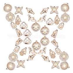 Sunnyclue 40 pièces 10 pendentifs acryliques de placage uv de style, avec perles en plastique imitation abs, plat rond & polygone & arête de poisson & pantalon & sacs à main & femme & chaussures à talons & serrure & étoile, or clair, 4 pièces / style