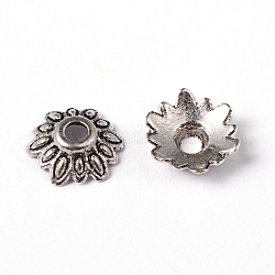 Coppette copriperla di perline stile tibetano, piombo & cadimo libero, fiore, argento antico, 8x2.5mm, foro:2mm