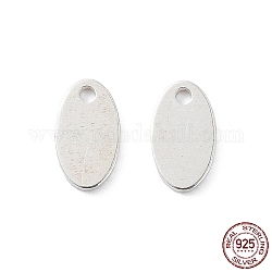 925 Sterling Silver Charms, Blank Oval, Silver, 7x4x0.6mm, Hole: 0.9mm