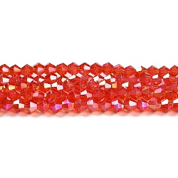 Прозрачные стеклянные бусины гальваническим пряди, с покрытием AB цвета, граненые, двухконусные, красные, 3x2.5 мм, отверстие : 0.7 мм, около 162~185 шт / нитка, 12.76~14.61 дюйм (32.4~37.1 см)