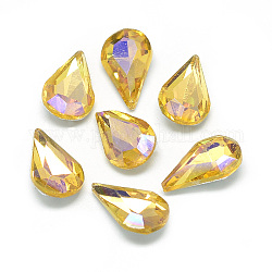 Pointed Back Glass Rhinestone Cabochons, Back Plated, Faceted, AB Color Plated, teardrop, Gold, 13x8x4mm
