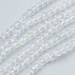Glass Beads Strands, Pearl Luster Plated, Crystal Suncatcher, Faceted Rondelle, Clear, 4x3mm, Hole: 1mm, about 140~145pcs/strand, 18.9 inch